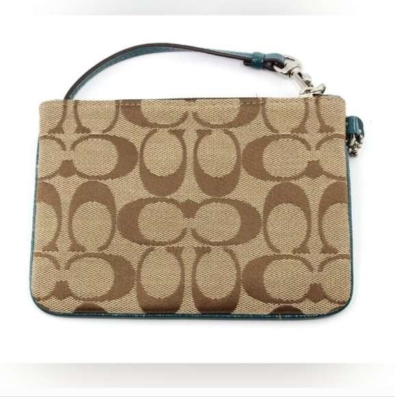 Coach Canvas Signature C Wristlet in Brown and Teal EUC - Picture 2 of 5